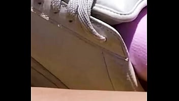 Preview 2 of Fauk Bus Com - Girlfriend reveals her sweaty feet and slips out of her stinky sneakers,  shoeplay stinky socks foot dipping shoeplay