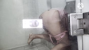 Preview 4 of Indhin Xx Nx Video - Shemale in pink lingerie taking 1l beer enema in the street