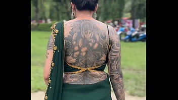 Preview 1 of Savita Bhabhi Videos - Backless Saree model and full body tatoo
