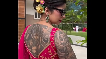 Preview 4 of Savita Bhabhi Videos - Backless Saree model and full body tatoo