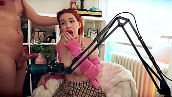 Preview 2 of Teen Marvel Freya - Redhead Podcaster Fucks Her Guest Hard Live on the Mic