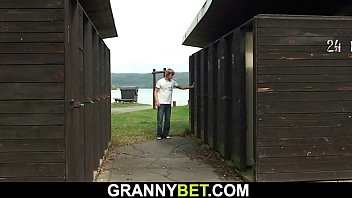 Preview 2 of Sexyante - Old grandma gets fucked in the public changing room