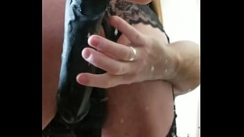 Preview 2 of Duddyamp - Japhry dressed in Black Lingerie Getting BBC Dildo