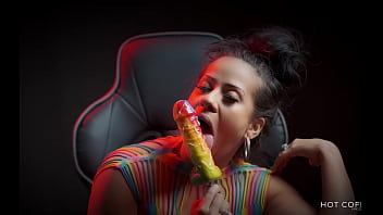 Preview 2 of Black Nasty Gay Freaks - Sexy Latina sucks huge dick shaped lollipop and makes you cum with her dirty talk