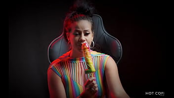 Preview 1 of Black Nasty Gay Freaks - Sexy Latina sucks huge dick shaped lollipop and makes you cum with her dirty talk