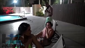 Preview 1 of Kamlooos Porn - 3 big booty lesbian hotties go from poolside to punishing 19 y/o bbc (Betty bang , Miss Raquel ,  Selah Rain , handsomedevan )