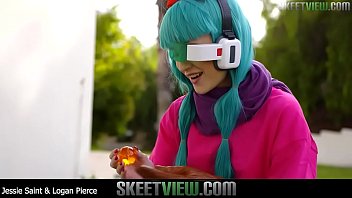 Preview 1 of Caterina Balivo - Jessie Saint Cosplay Dragon Ball Cock - Logan Pierce goes over 9000 and cums deep inside Jessie Saint giving her a messy creampie. Small tits teen with shaved pussy gets cream filled while dressed as anime character.