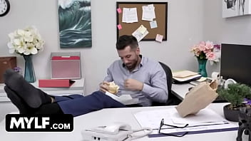Preview 1 of Duck Son - Skinny Blonde Hot MILF Boss Kyaa Chimera Sex With Employee At Work