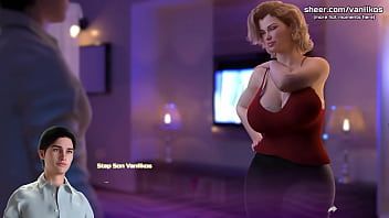 Preview 1 of Desi Hug Cock Pic - Huge Tits Step Mom Gets Horny In Public Cinema | Apocalust | Taboo Hentai Game | Part #2