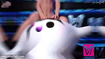 Preview 4 of Tarsan Hot - Halloween Slutty Huge Boobs Blonde Witch Rubs Her Pussy On Plastic Ghost