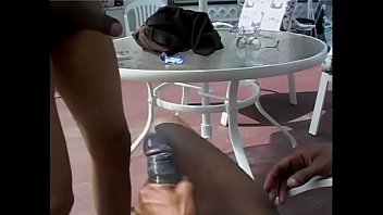 Preview 1 of Magenta Milf - Tranny lays on the floor outside and gets ass fucked by black cock and jerks off