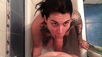 Preview 1 of Arb Garl - Tattooed Girl Passionate Sucking Big Cock Lover - Cum on Face