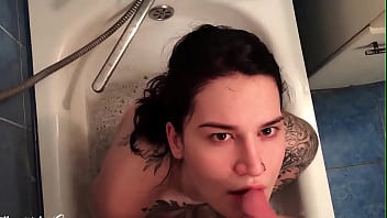Preview 4 of Arb Garl - Tattooed Girl Passionate Sucking Big Cock Lover - Cum on Face