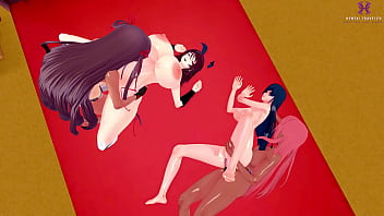 Preview 4 of Girl Touching Dick Public Cinema - Action Taimanin: Yukikaze and her Strapon party.