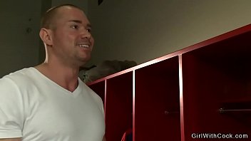 Preview 1 of Uncensored Dult Movies - Football player fucks TS in locker room