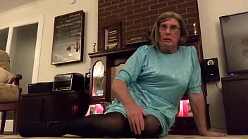 Preview 4 of Office Porn Sex Free Vid - Blue dress in lounge,  featuring Johanna Clayton