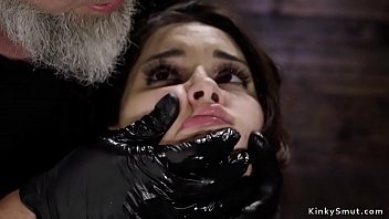 Preview 4 of Tube Ladyboys Lesbian - Small tits slave is vibed on hogtie
