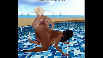 Preview 3 of Drunk Lesbians Scissoring - Red Light Vacation Center: Chocolate slut Lola from Exotic Bull