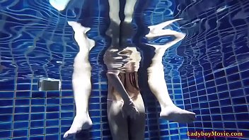 Preview 4 of Older Streaming Men - Ladyboy Sugas Gives Guy A Blowjob In Swimming Pool