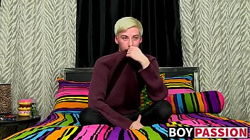 Preview 2 of Evelina Akmens - Young twink interviewed before jerking off hard