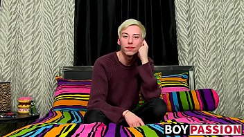 Preview 1 of Evelina Akmens - Young twink interviewed before jerking off hard