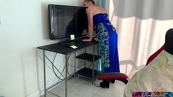 Preview 1 of Japan Sex Vode - Stepmom gets stuck in a desk and stepson fucks her