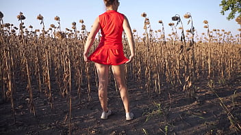 Preview 1 of Bed Sleep Babe Girl - Hot Milf In Short Skirt Teases Her Sexy Thong Ass Outdoors