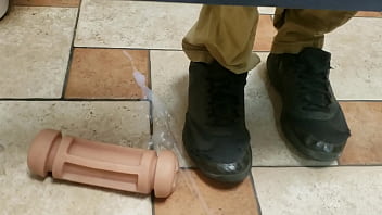 Preview 4 of Hot Behind - Playing with my Fleshlight in public bathroom (almost came on strangers shoes)