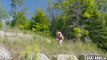 Preview 1 of Bigest Cock Ever Porn - Perfect redhead MILF watched a weird action outdoor