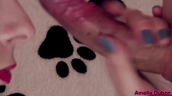 Preview 4 of Cow Suit - Girl Sensual Deep Sucking Cock Boyfriend after Work - Closeup