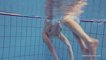 Preview 3 of Bbw Stockings - Petite teen Katrin swims naked in the pool