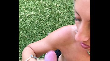 Preview 3 of Brandi Love Sho - Secret outdoor blowjob during family celebration ends with cum in her mouth