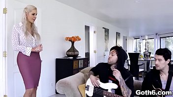 Preview 1 of Family Hd Moms - Rockstar MILF Elle shows up with a corpse face paint ready to rock and roll in a sizzling 3some with the band Small Hands and Xander Corvus.