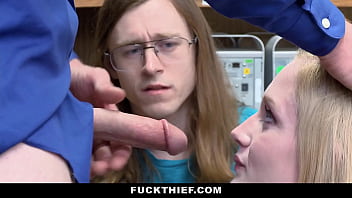 Preview 2 of Nina Primero Polla - Loss Prevention Officer Proceeds to Question Female Suspect While Male Suspect Looks On - Fucktheif