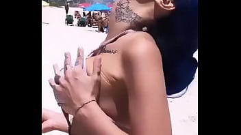 Preview 3 of Slip Sis Xxx Video - Tati Zaqui Na Praia Apertando Seus Lindos Peitos
