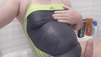 Preview 2 of Not My Equal Xxx - Cum on one piece adidas swimsuit