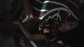 Preview 2 of Girl Peeing In Girl - Hot skinny Flamengo fan