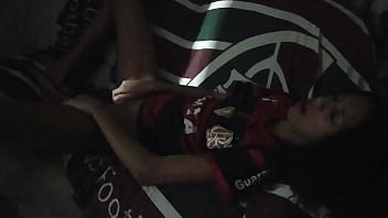 Preview 1 of Girl Peeing In Girl - Hot skinny Flamengo fan