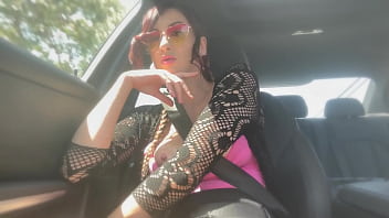 Preview 3 of Hot Sex Puss - Italian big tits Milf Smoking and flashing her tits and hard nipples in the car