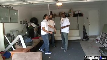 Preview 1 of Grils Peshab - Redhead experienced gangbang action with black guys