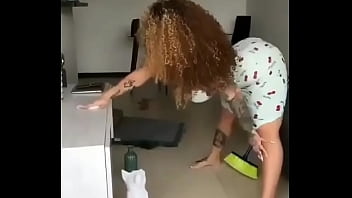Preview 2 of Gang Rape Big Boobs - Housekeeper Moriah Mills twerks while cleaning up in dress