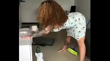 Preview 3 of Gang Rape Big Boobs - Housekeeper Moriah Mills twerks while cleaning up in dress