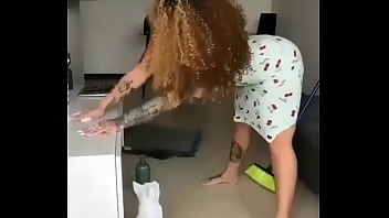 Preview 1 of Gang Rape Big Boobs - Housekeeper Moriah Mills twerks while cleaning up in dress