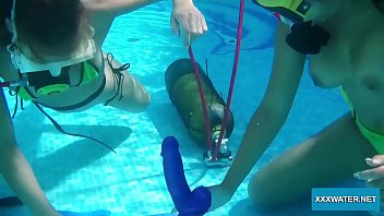Preview 2 of Naked Schools Israeli Girls - Two hot lesbians playing with dildos in the pool