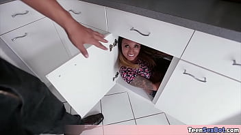 Preview 1 of Ashlyy Bruke - Cute latina teen suddenly sucking the plumber and looks like she is a blowjob expert