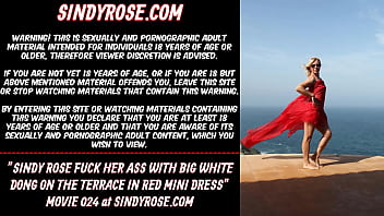 Preview 1 of Hindi Rajstani Porn - Sindy Rose fuck her ass with big white dong on the terrace in red mini dress