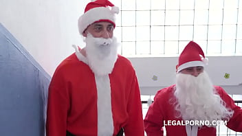 Preview 2 of Full Hd Beautiful Girl Hard Fuck - XMAS first time Lana Bunny first time DP with Balls Deep Anal,  Gapes and Swallow GL100