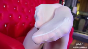 Preview 4 of Family Xxx Sxe - Goddess big booty and foot tease in white stockings on the red couch