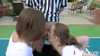 Preview 3 of Rape Fuck Licking In Public Gif - Busty Brunette MILFS Love Playing Balls- Chanel Preston,  Krissy Lynn
