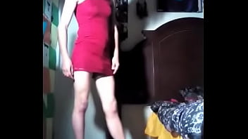 Preview 2 of Girls Doing Pee - Sexy Tranny in red dress and heels 1